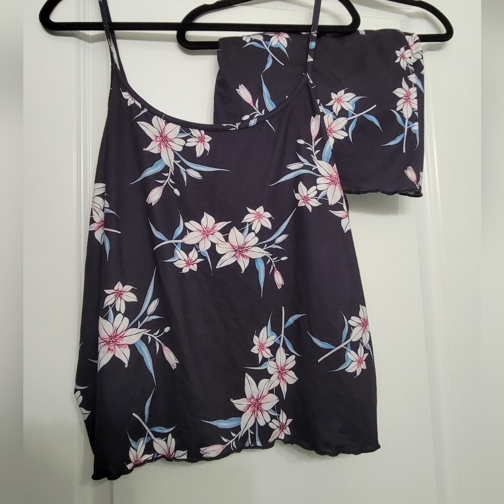 Feminine Black w/Pink Floral Lounge PJ Shorts & Top Set